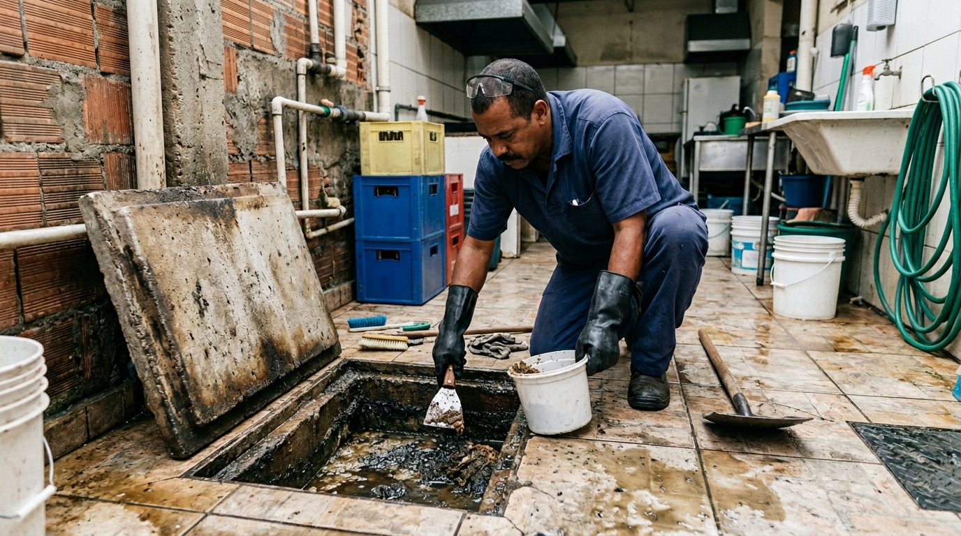 Limpeza de caixa de gordura residencial em Montes Claros-MG